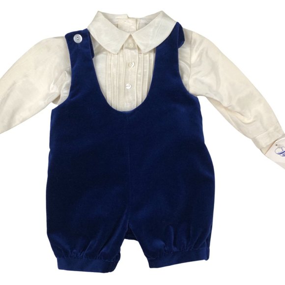 Sylvia Whyte Matching Sets Vintage Infant Boys Outfit Blue Velvet